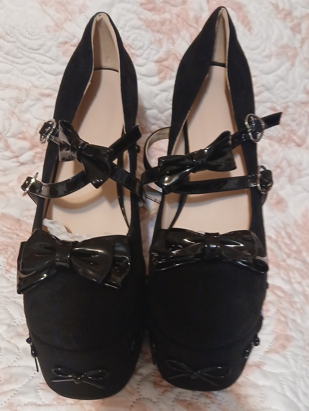 Gothic Lolita Platform Heels With Black Bow Accents